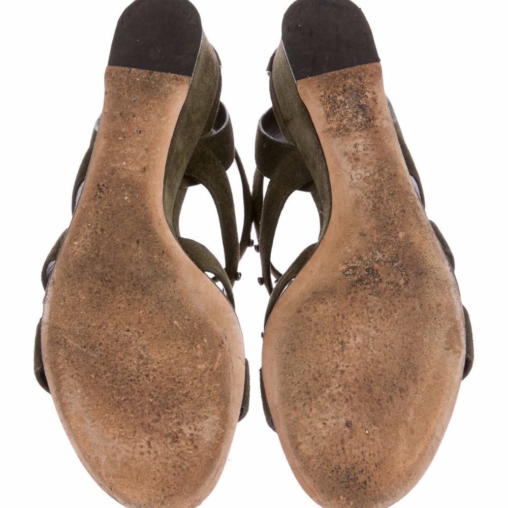 GUCCI GLADIATOR SHOES STRAPPY STUDDED SUEDE OLIVE - Picture 4 of 4